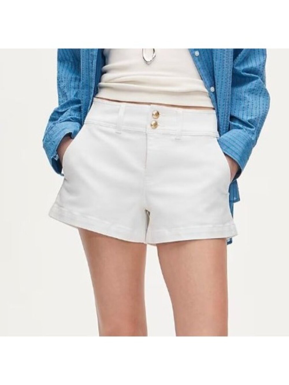 NWT J.Crew Denim Short Women's Sz 32 White Stacked-Button Stretch Summer Classic